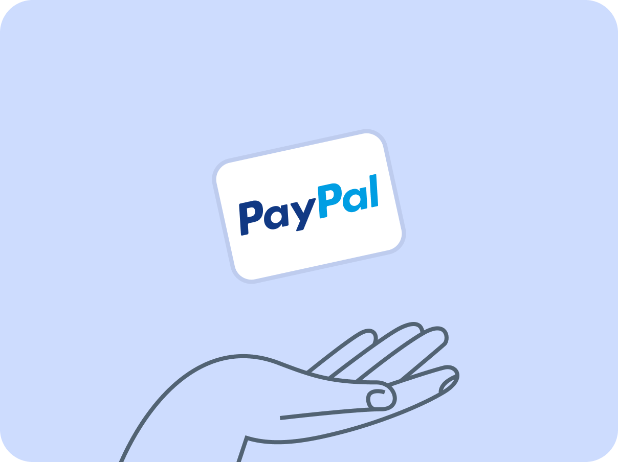 Buy proxy with paypal - Illustration of a hand holding a PayPal card on a light blue background