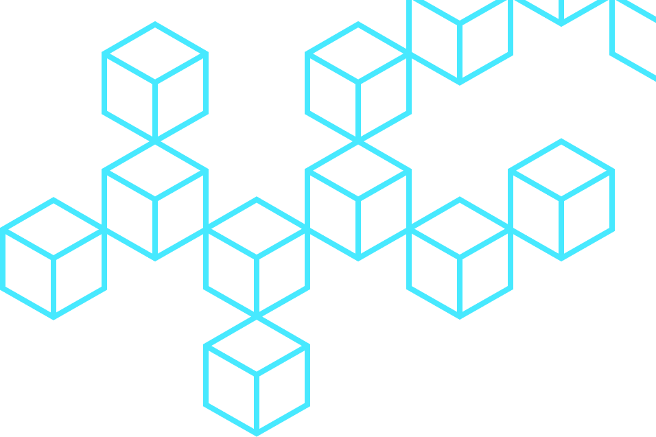 Network of glowing blue 3d cubes connected together on a black background, representing blockchain and digital connections icon for buy proxy with credit card.