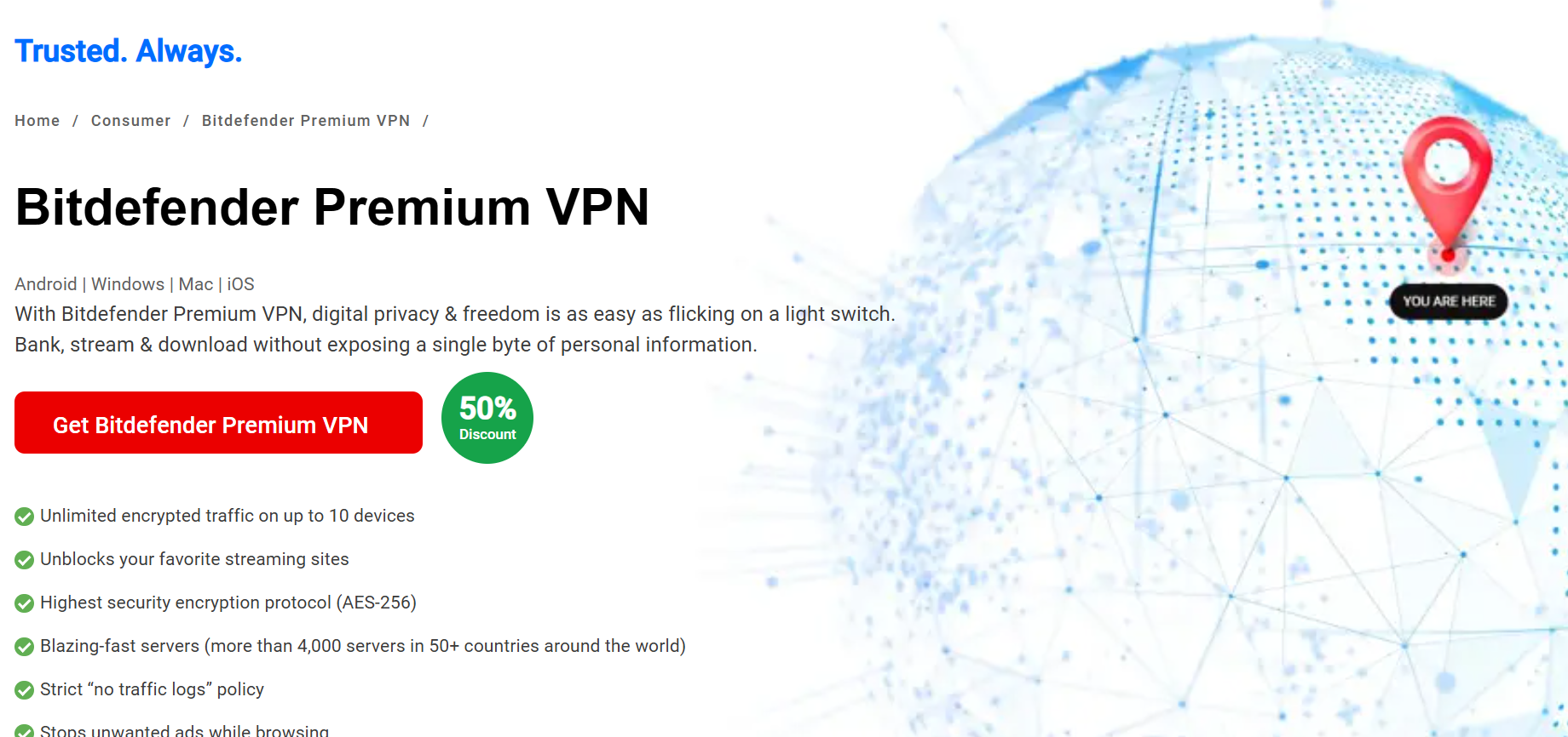Bitdefender Premium VPN Homepage